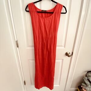 Lungo L'Arno Dress Womens Large Red 100% Linen Sleeveless Tie Back Made Italy